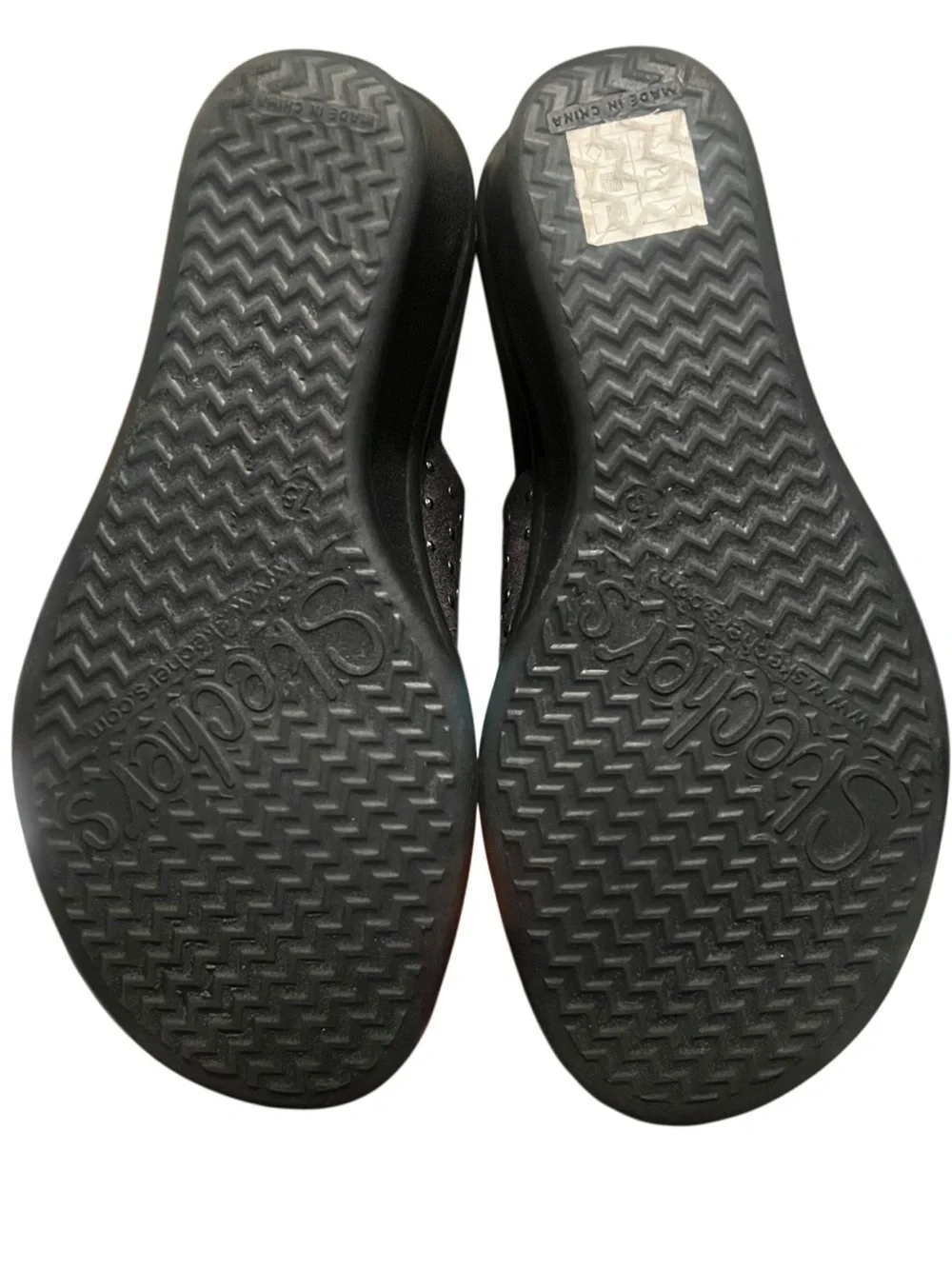 Skechers Black Wedge Mule with Rhinestone Studs Sz 7.5